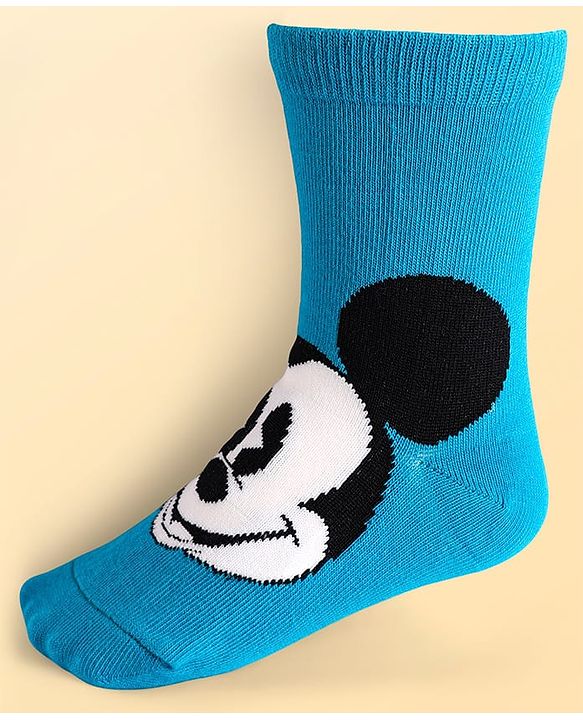Pine Kids Disney Knit Antibacterial Socks With Stripes & Mickey Mouse Graphics Pack Of 3 - Red Light Blue & White