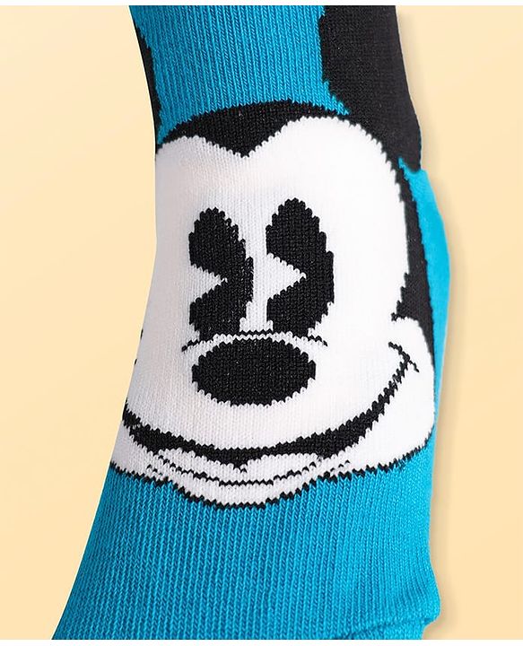 Pine Kids Disney Knit Antibacterial Socks With Stripes & Mickey Mouse Graphics Pack Of 3 - Red Light Blue & White