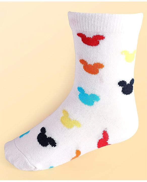 Pine Kids Disney Knit Antibacterial Socks With Stripes & Mickey Mouse Graphics Pack Of 3 - Red Light Blue & White