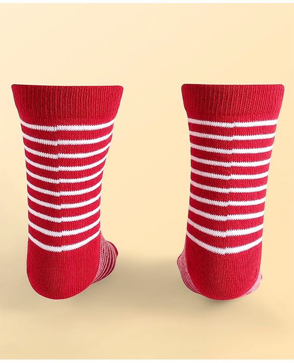 Pine Kids Disney Knit Antibacterial Socks With Stripes & Mickey Mouse Graphics Pack Of 3 - Red Light Blue & White