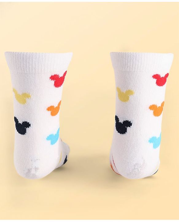 Pine Kids Disney Knit Antibacterial Socks With Stripes & Mickey Mouse Graphics Pack Of 3 - Red Light Blue & White