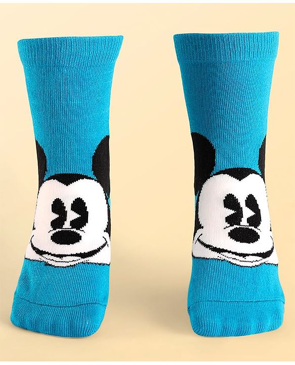 Pine Kids Disney Knit Antibacterial Socks With Stripes & Mickey Mouse Graphics Pack Of 3 - Red Light Blue & White