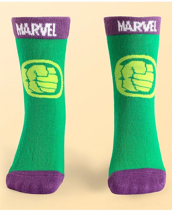 Pine Kids Marvel Knit Antibacterial Socks With Avengers Graphics Pack Of 3 - Green Light Blue & White