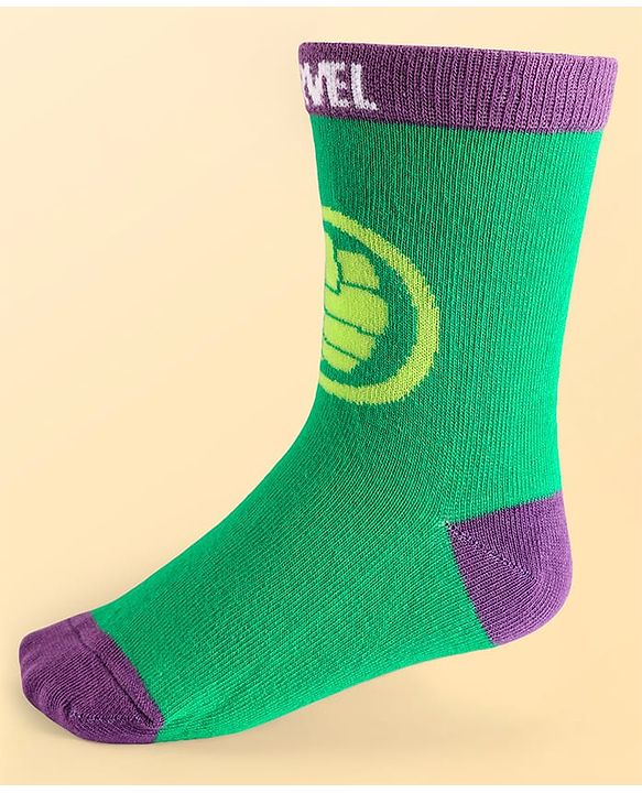 Pine Kids Marvel Knit Antibacterial Socks With Avengers Graphics Pack Of 3 - Green Light Blue & White
