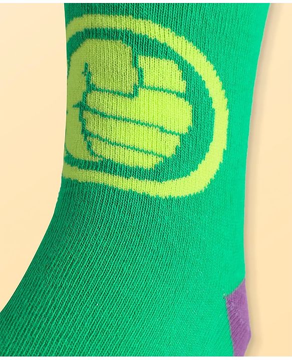 Pine Kids Marvel Knit Antibacterial Socks With Avengers Graphics Pack Of 3 - Green Light Blue & White