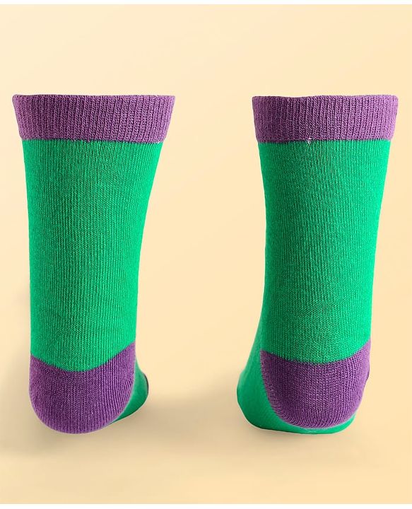 Pine Kids Marvel Knit Antibacterial Socks With Avengers Graphics Pack Of 3 - Green Light Blue & White