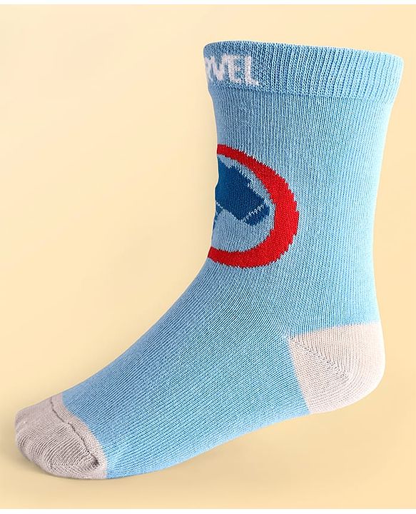 Pine Kids Marvel Knit Antibacterial Socks With Avengers Graphics Pack Of 3 - Green Light Blue & White