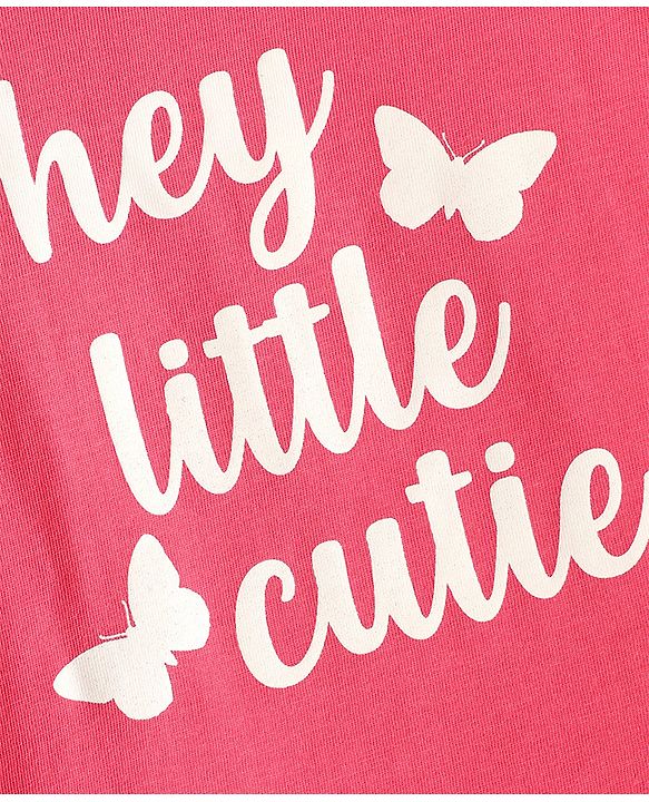 Babyhug Cotton Knit Half Sleeves Night Suit With Butterfly Print & Frill Detailing - Pink