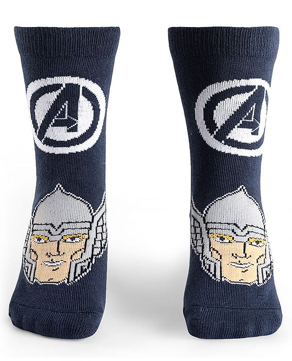 Pine Kids Marvel Knit Antibacterial Socks With Avengers Graphics Pack Of 3 -  Black Navy Blue & Brown