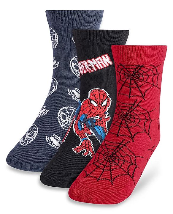 Pine Kids Marvel Knit Antibacterial Socks With Spider Man Graphics Pack Of 3 - Red Black & Grey