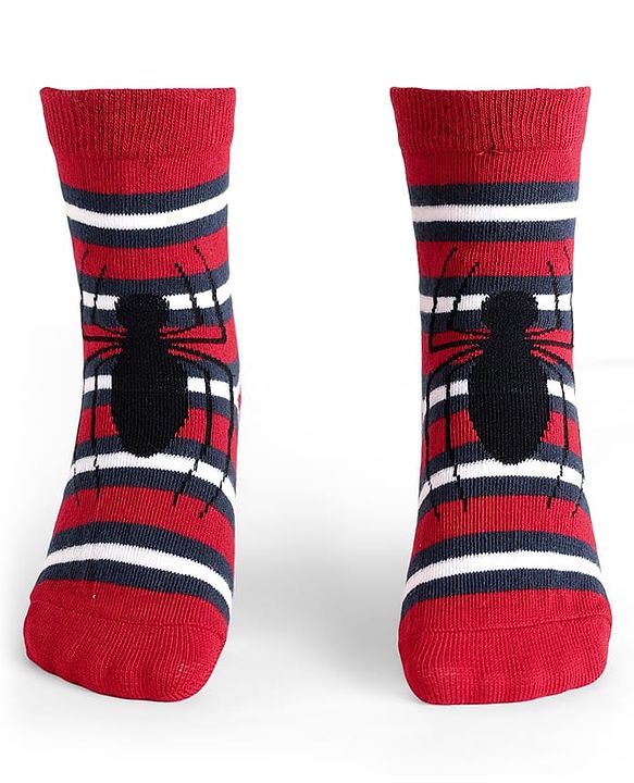 Pine Kids Knit Antibacterial Socks With Spider Man Graphics Pack Of 3 - Red Blue & Green