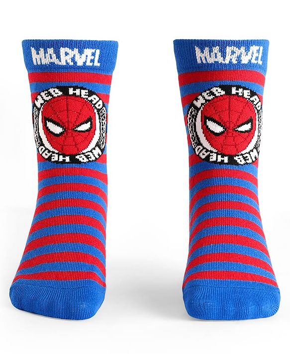 Pine Kids Knit Antibacterial Socks With Spider Man Graphics Pack Of 3 - Red Yellow & Blue