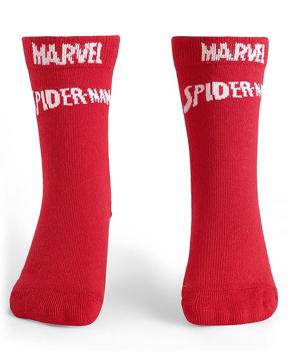 Pine Kids Knit Antibacterial Socks With Spider Man Graphics Pack Of 3 - Red Yellow & Blue