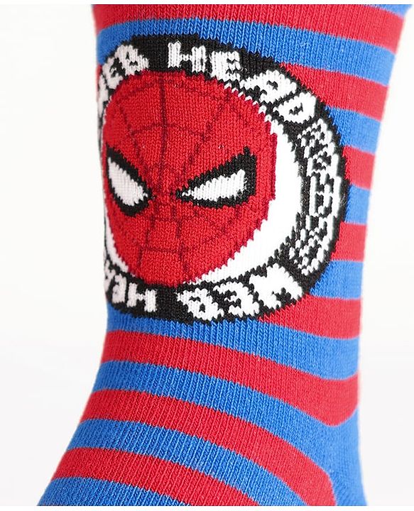 Pine Kids Knit Antibacterial Socks With Spider Man Graphics Pack Of 3 - Red Yellow & Blue