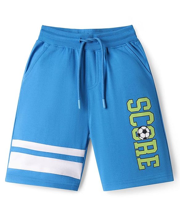 Pine Kids Looper Knit Knee Length Shorts with Soccer Text Print - Blue & White