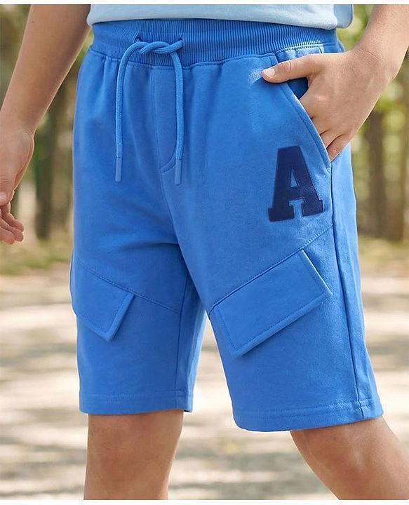 Pine Kids Looper Knit Knee Length Shorts with Patch Detailing - Blue