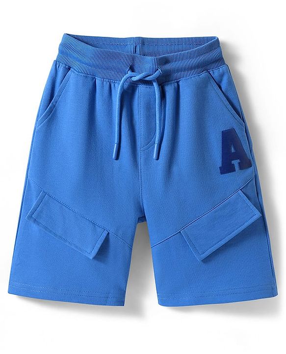 Pine Kids Looper Knit Knee Length Shorts with Patch Detailing - Blue