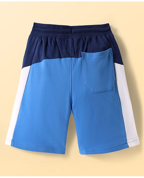 Pine Kids Looper Knit Knee Length Cut & Sew Shorts with Text Print - Blue