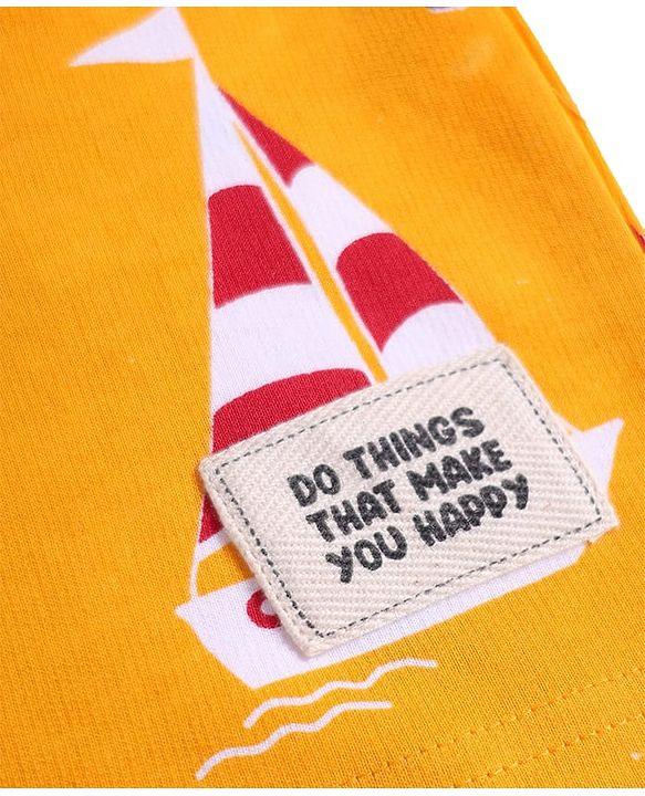 Pine Kids Looper Knit Above Knee Length Shorts With Boat Print - Golden