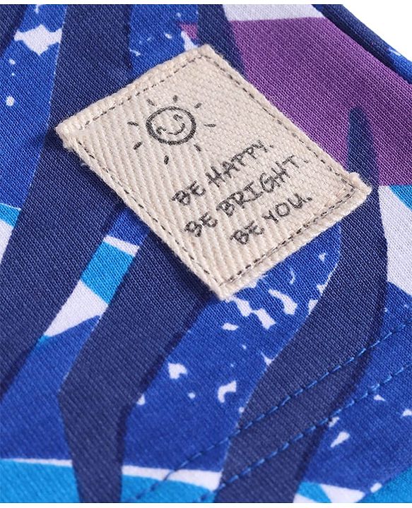 Pine Kids Looper Knit Above Knee Length Shorts with Abstract Print - Blue