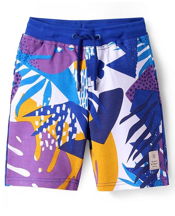 Pine Kids Looper Knit Above Knee Length Shorts with Abstract Print - Blue