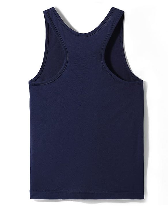 Pine Active Knit Half Sleeves Printed Crop Top With Inner Vest - Navy Blue