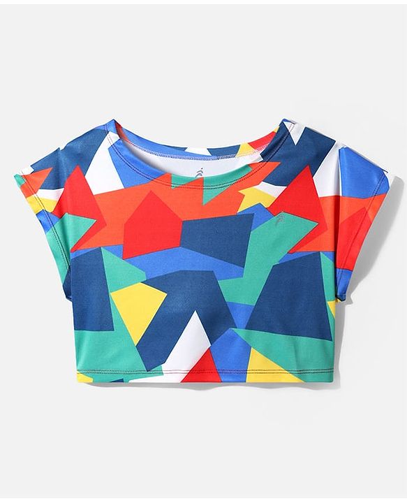Pine Active Half Sleeves Super Stretch Crop Top & Inner T-Shirt - Blue & Black