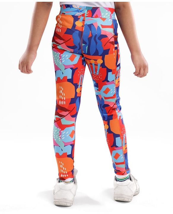 Pine Active Full Length Super Stretch Leggings with Abstract Print - Navy Blue
