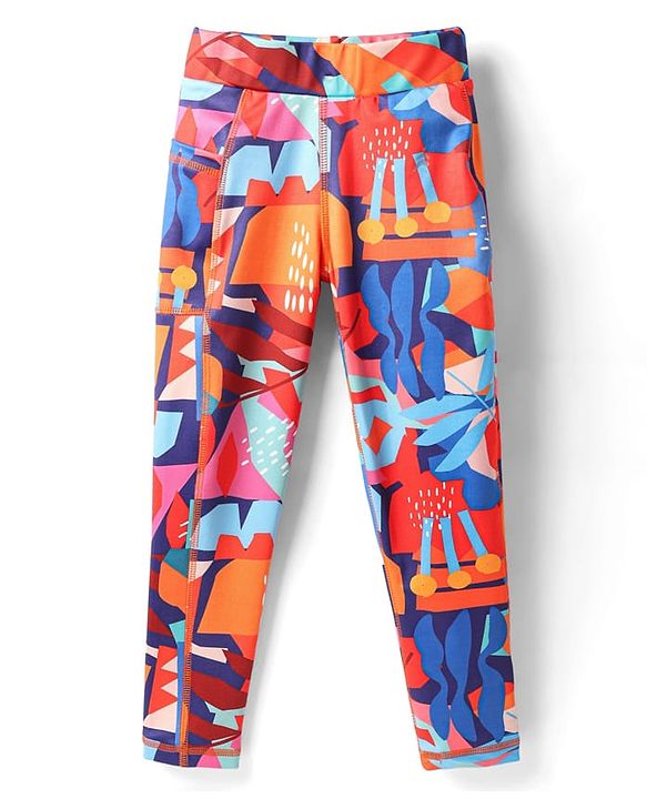 Pine Active Full Length Super Stretch Leggings with Abstract Print - Navy Blue