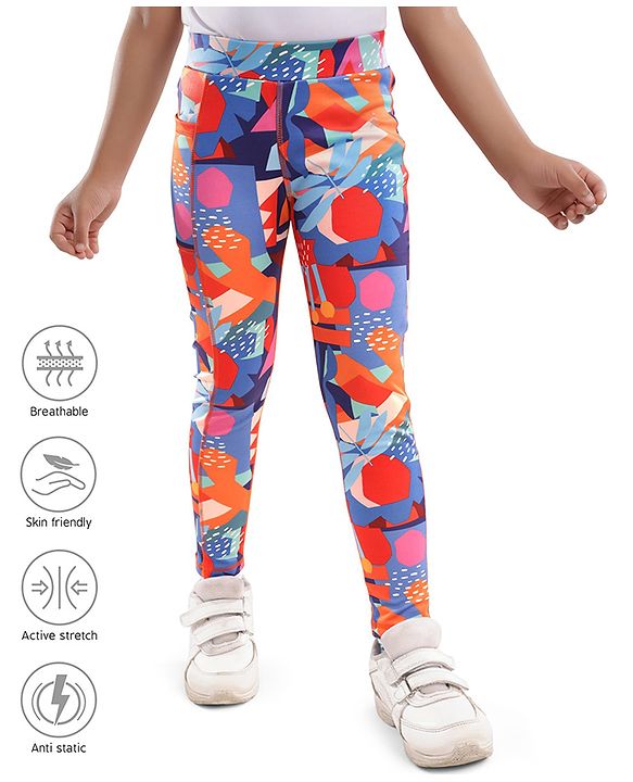 Pine Active Full Length Super Stretch Leggings with Abstract Print - Navy Blue