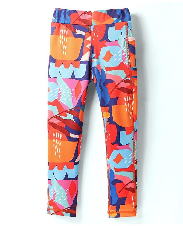 Pine Active Full Length Super Stretch Leggings with Abstract Print - Navy Blue