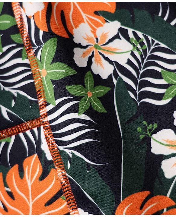 Pine Active Full Length Super Stretch Leggings with Floral Print  - Black & Dark Green