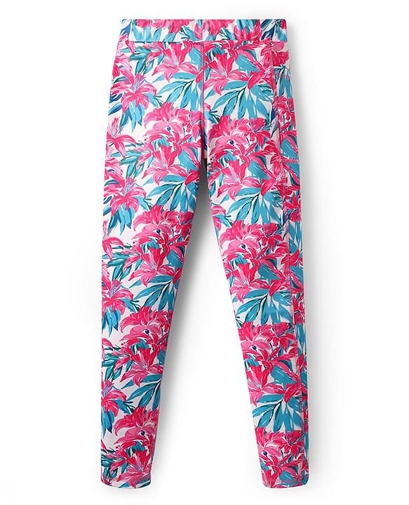 Pine Active Full Length Super Stretch Leggings with Floral Print  - Pink