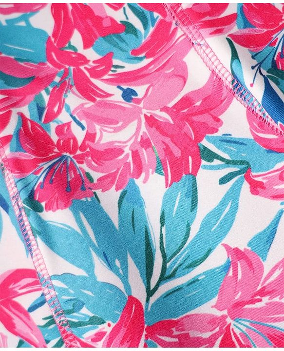 Pine Active Full Length Super Stretch Leggings with Floral Print  - Pink