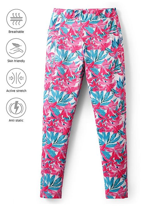 Pine Active Full Length Super Stretch Leggings with Floral Print  - Pink