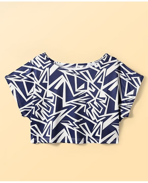 Pine Active Knit Half Sleeves Super Stretch Printed Crop Top with Vest - Navy Blue
