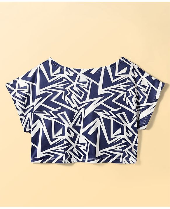 Pine Active Knit Half Sleeves Super Stretch Printed Crop Top with Vest - Navy Blue