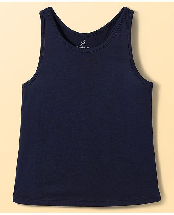 Pine Active Knit Half Sleeves Super Stretch Printed Crop Top with Vest - Navy Blue