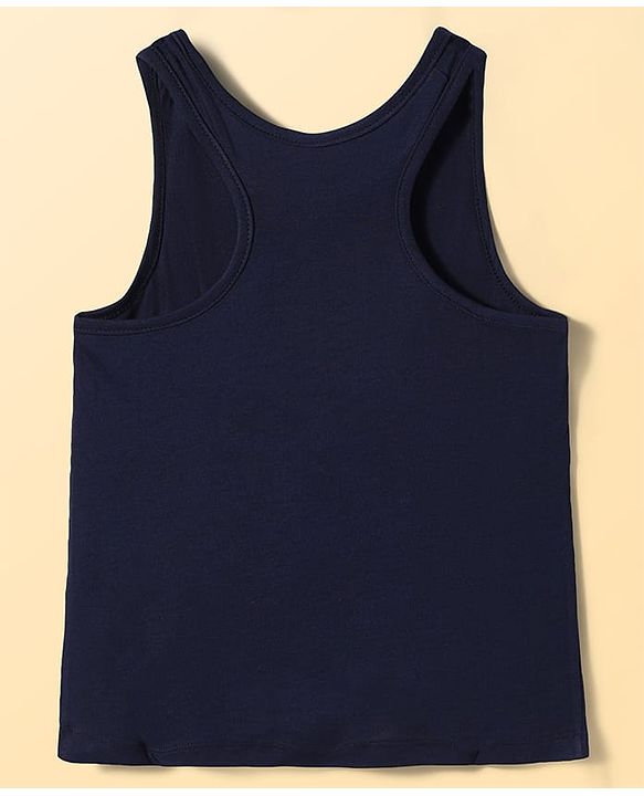 Pine Active Knit Half Sleeves Super Stretch Printed Crop Top with Vest - Navy Blue
