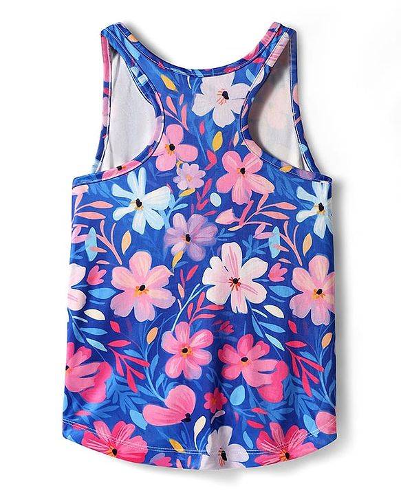 Pine Active Knit Sleeveless Tank T-Shirt With Floral Print - Blue