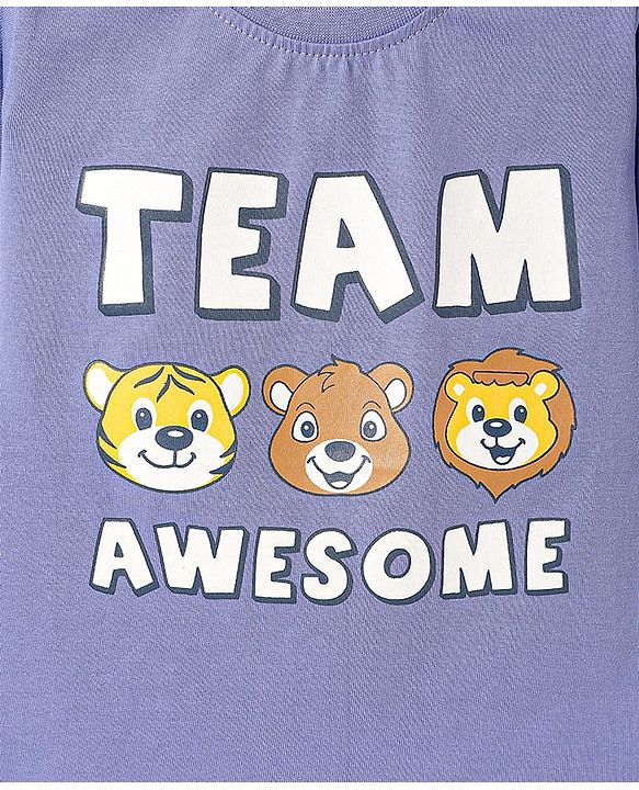 Babyhug Cotton Knit Half Sleeves T-Shirt with Team Awesome  Print - Purple