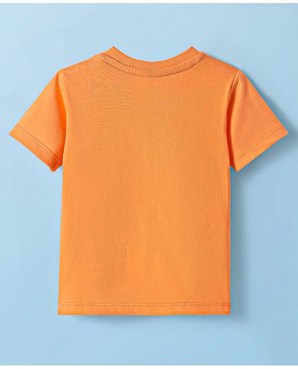 Babyhug Cotton Knit Half Sleeves T-Shirt with Beach Theme Print - Orange