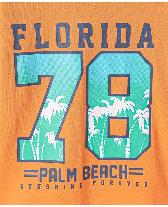 Babyhug Cotton Knit Half Sleeves T-Shirt with Beach Theme Print - Orange