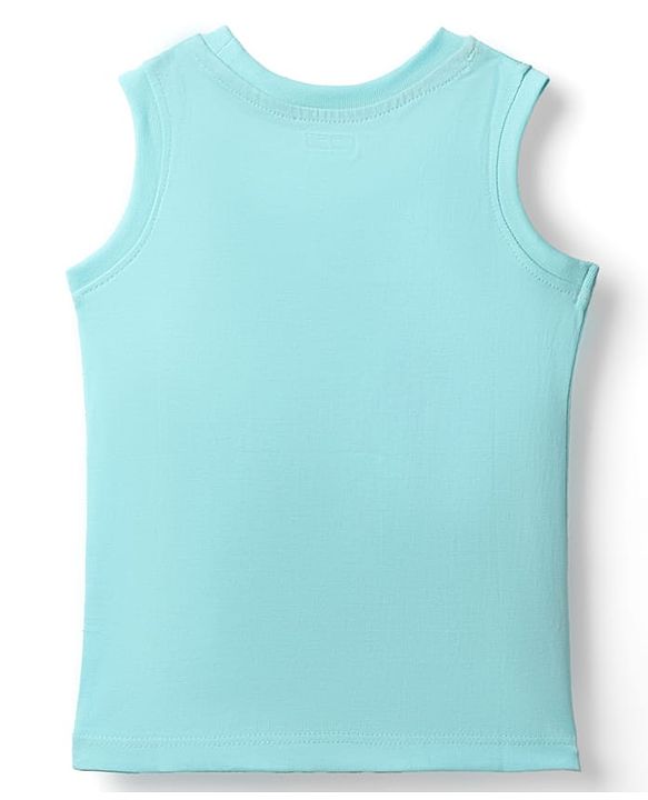 Babyhug Cotton Knit Sleeveless Tank T-Shirt With Dino Print - Light Blue