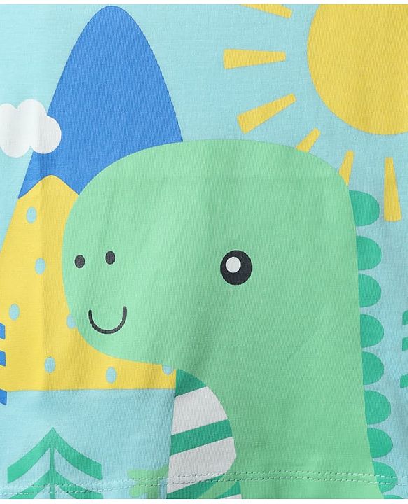 Babyhug Cotton Knit Sleeveless Tank T-Shirt With Dino Print - Light Blue