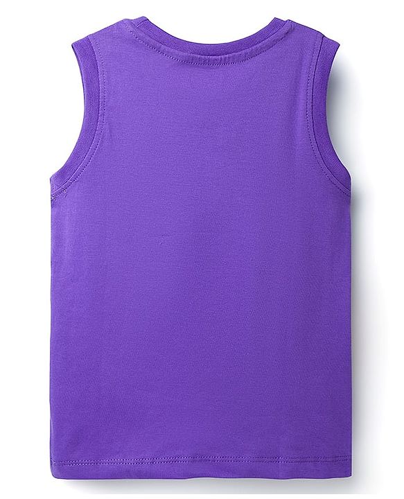 Babyhug Cotton Knit Sleeveless Tank T-Shirt With Animal Graphics - Purple