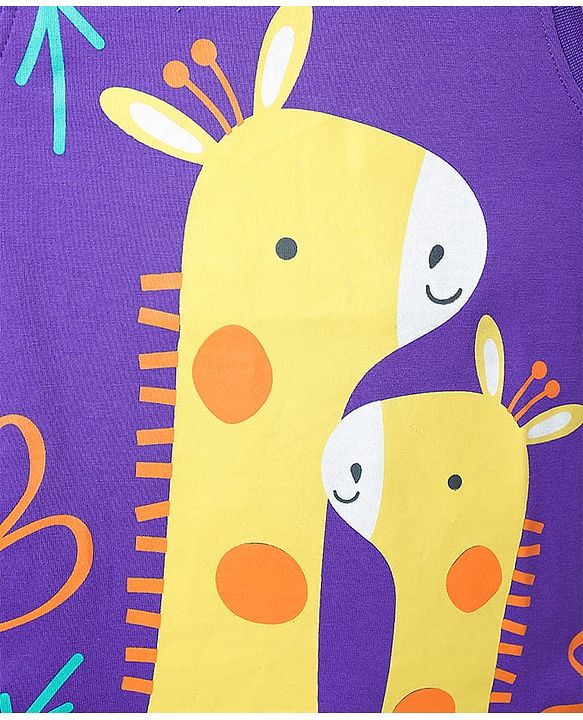 Babyhug Cotton Knit Sleeveless Tank T-Shirt With Animal Graphics - Purple