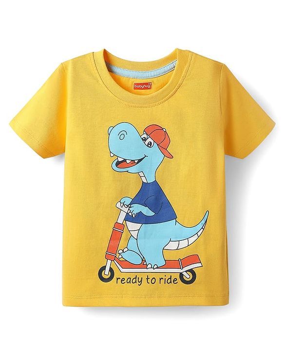 Babyhug Cotton Knit Half Sleeves T-Shirts with Skating Print Pack of 3 - Yellow Orange & Grey