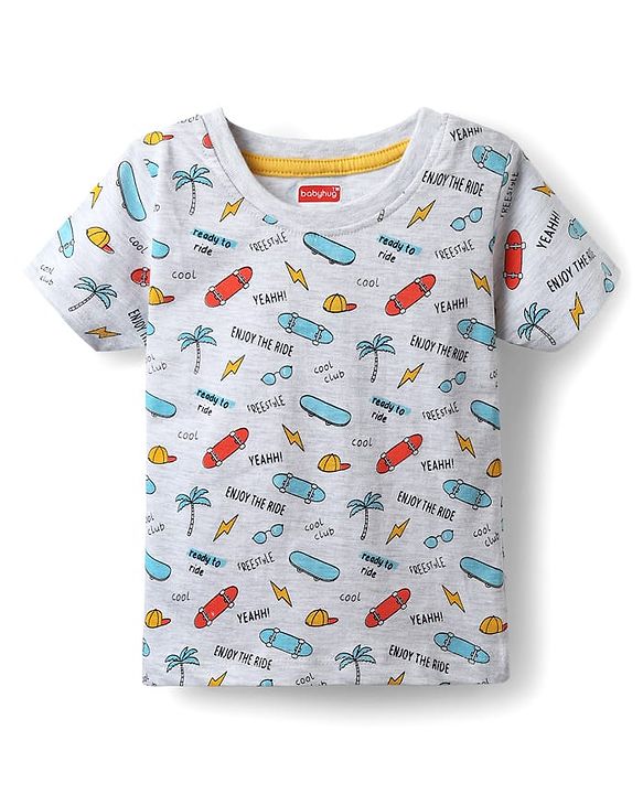 Babyhug Cotton Knit Half Sleeves T-Shirts with Skating Print Pack of 3 - Yellow Orange & Grey