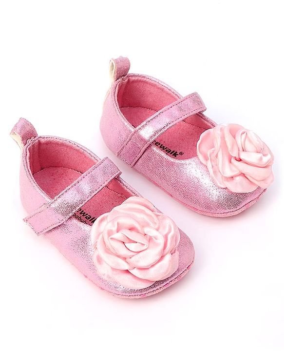 Cute Walk by Babyhug Velcro Closure Booties with Floral Applique - Pink